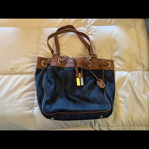Michael Kors Marina Denim and Leather Drawstring Tote